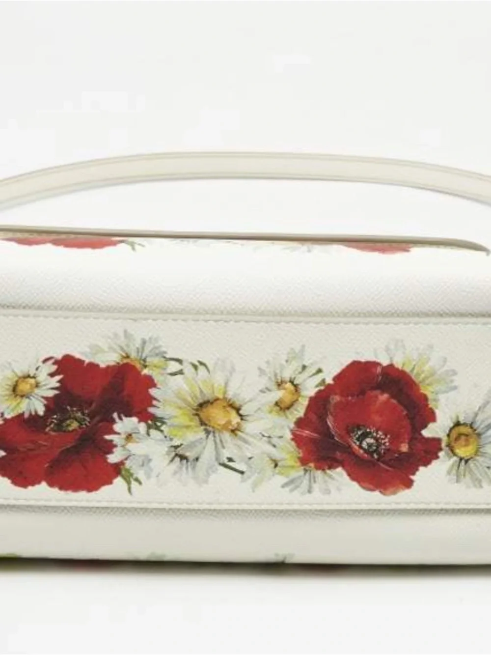 Dolce & Gabbana White Top-Handle Satchel with Red Poppy and Yellow Daisy Print